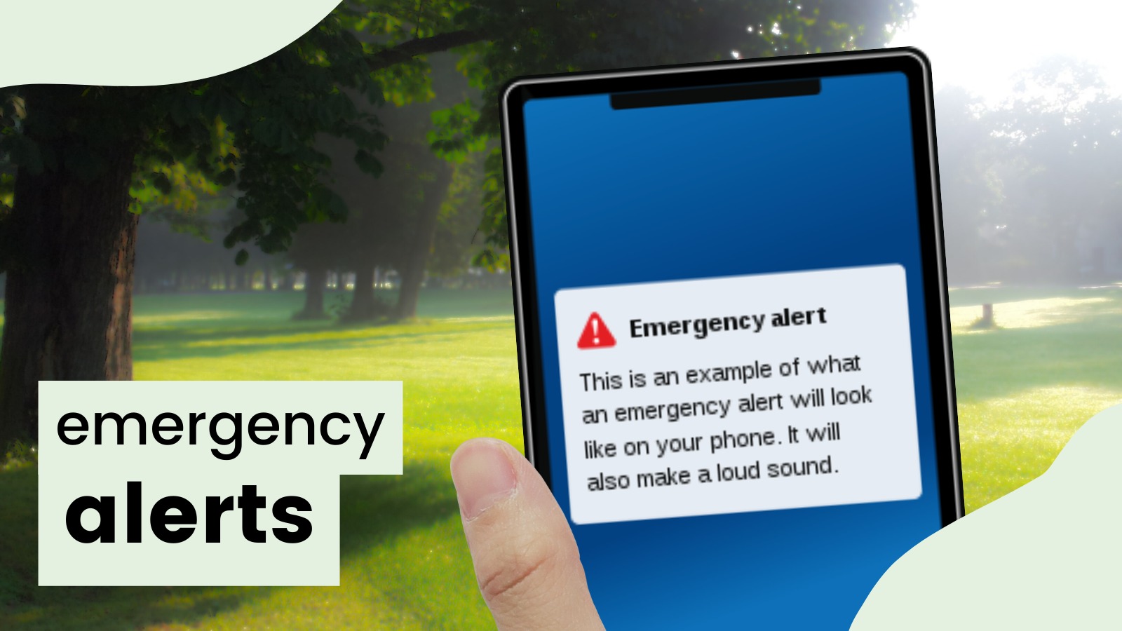 A phone with an emergency alert and the text 'emergency alerts'