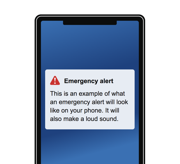 A notification on the phone with the text "Emergency Alert"