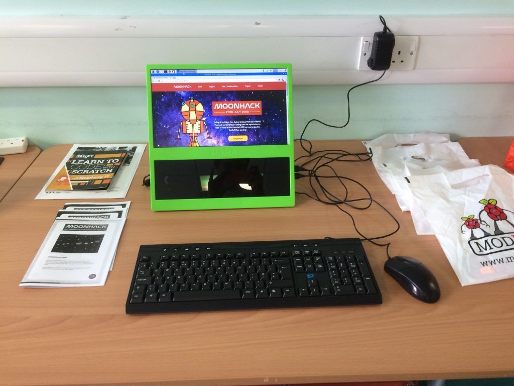 A Raspberry Pi set up for a Moonhack coding activity